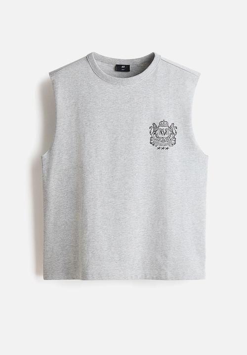 H&M - Loose fit printed vest top - light grey marl/running club