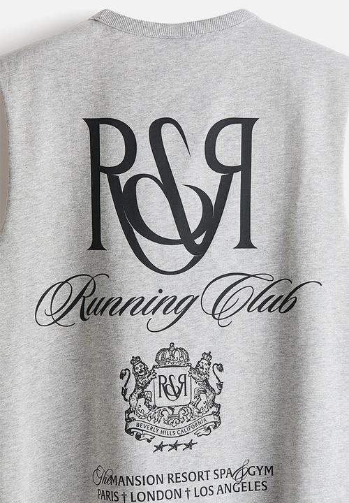 H&M - Loose fit printed vest top - light grey marl/running club