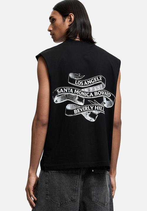 H&M - Loose fit printed vest top - black/los angeles