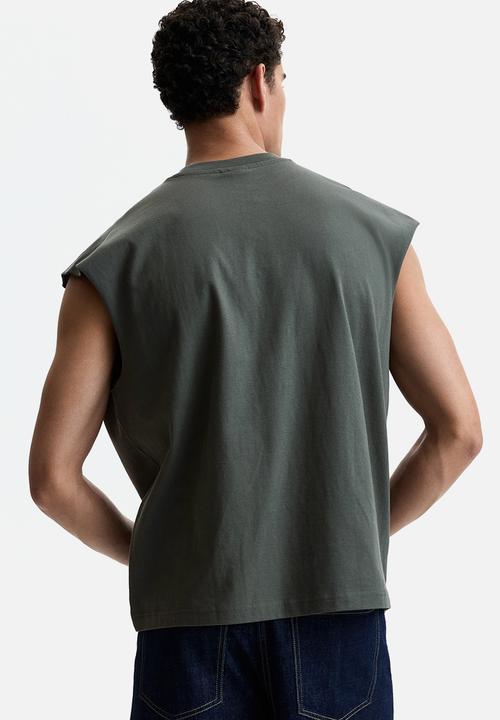 H&M - Relaxed fit cotton vest top - dark khaki green