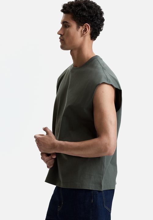 H&M - Relaxed fit cotton vest top - dark khaki green