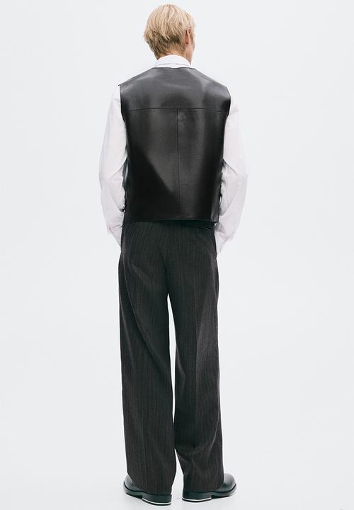 H&M - Regular fit tailored wool trousers - dark grey/pinstriped