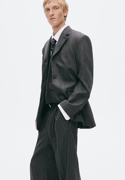 H&M - Regular fit tailored wool trousers - dark grey/pinstriped