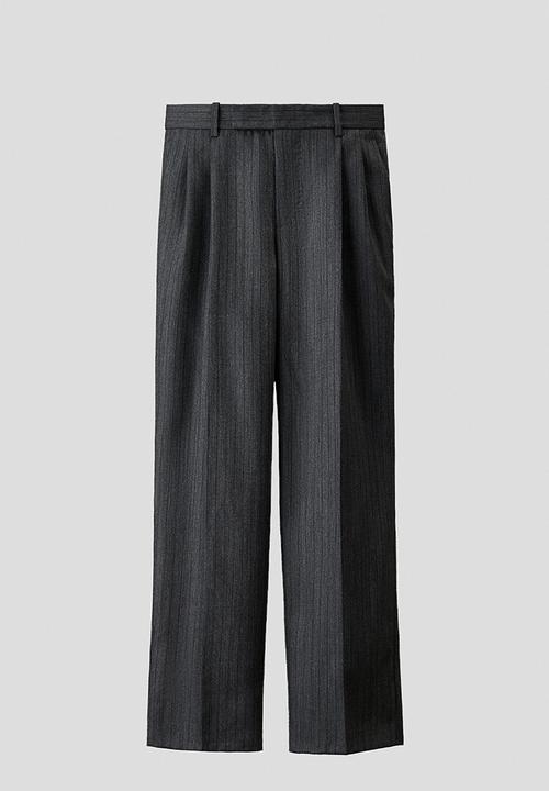 H&M - Regular fit tailored wool trousers - dark grey/pinstriped