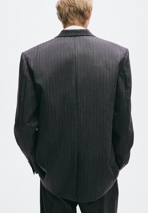 H&M - Regular fit single-breasted wool jacket - dark grey/pinstriped