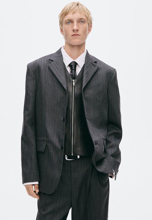 H&M - Regular fit single-breasted wool jacket - dark grey/pinstriped