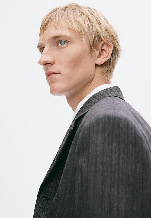 H&M - Regular fit single-breasted wool jacket - dark grey/pinstriped