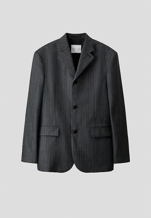 H&M - Regular fit single-breasted wool jacket - dark grey/pinstriped