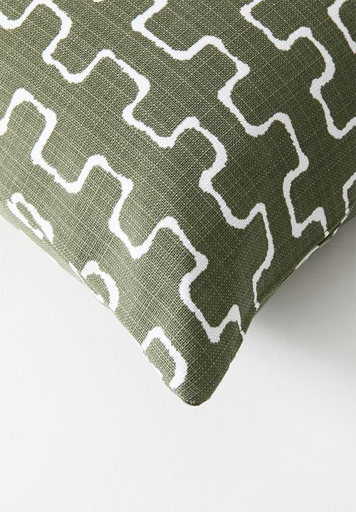 Sixth Floor - Retro Cushion Cover Olive & White