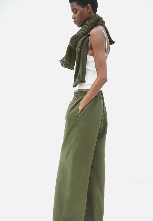 H&M - Linen-blend trousers - dark khaki green