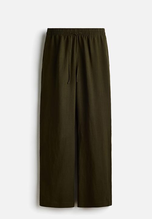 H&M - Linen-blend trousers - dark khaki green