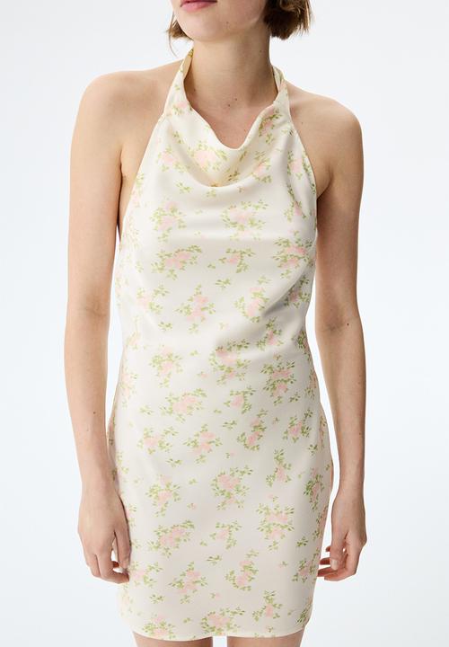 H&M - Satin halterneck dress - cream/floral