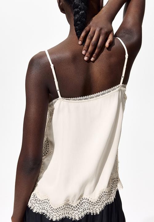 H&M - Lace-trimmed strappy top - cream