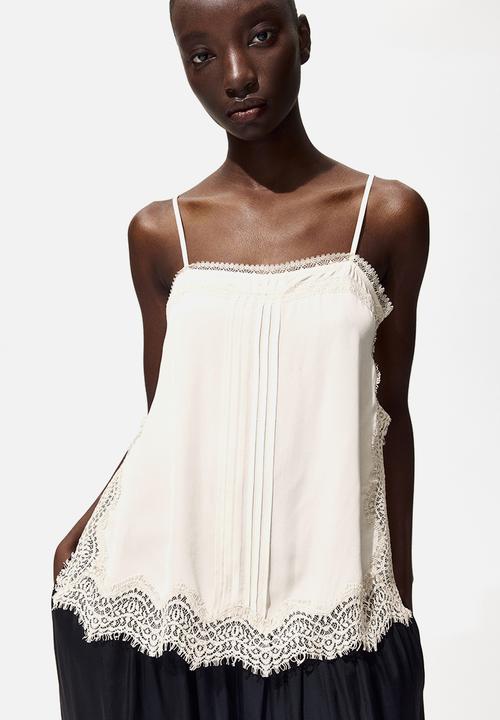 H&M - Lace-trimmed strappy top - cream