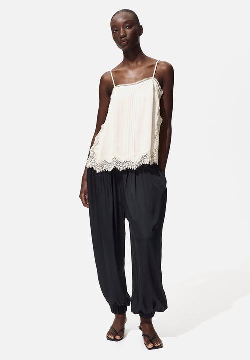 H&M - Lace-trimmed strappy top - cream