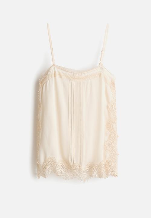 H&M - Lace-trimmed strappy top - cream