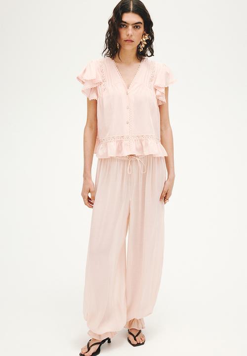 H&M - Lace-inset blouse - light peach pink