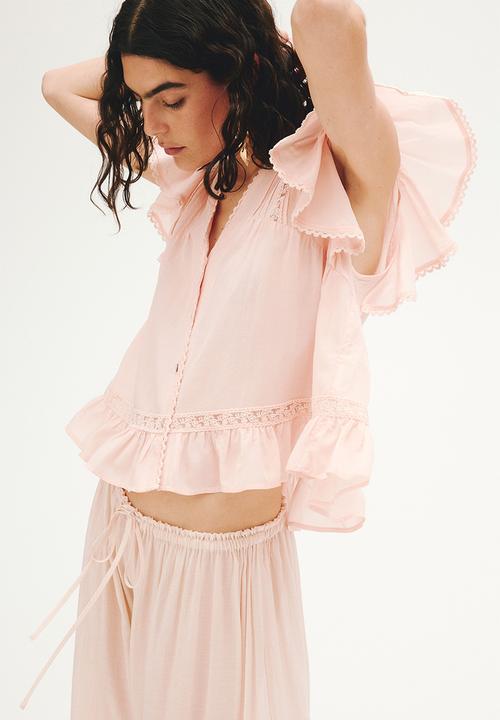 H&M - Lace-inset blouse - light peach pink