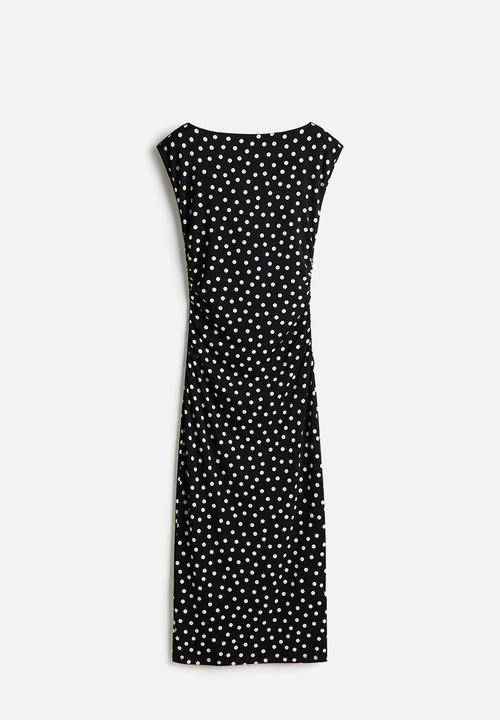 H&M - Cap-sleeved dress - black/spotted