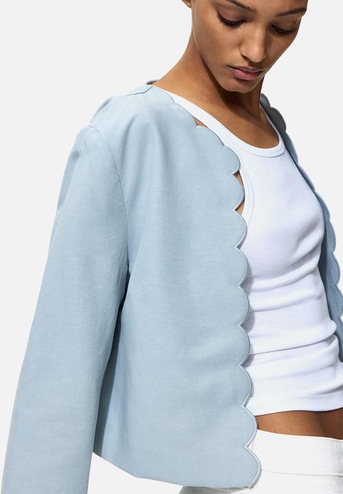 H&M - Scalloped-edge jacket - light dusty turquoise