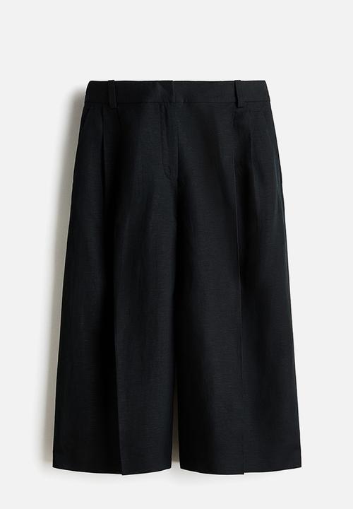 H&M - Wide linen-blend culottes - black