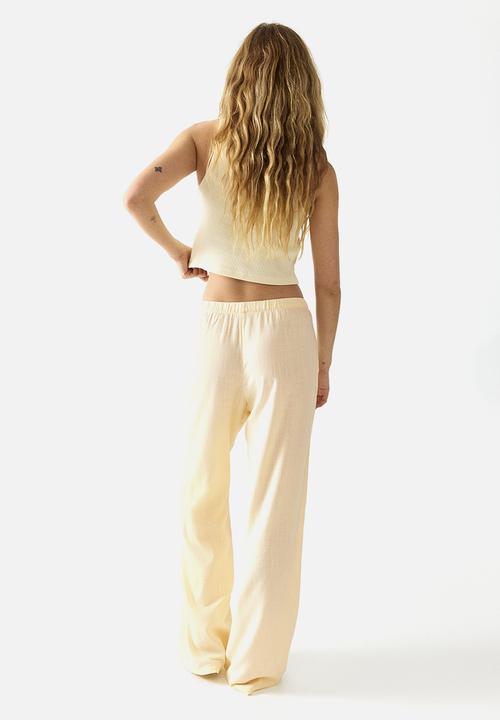 H&M - Wide linen-blend trousers - light yellow
