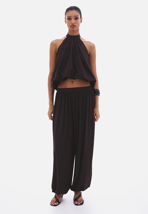 H&M - Bubble-hem halterneck top - dark brown