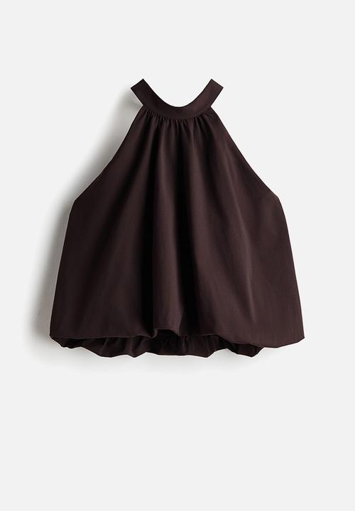 H&M - Bubble-hem halterneck top - dark brown