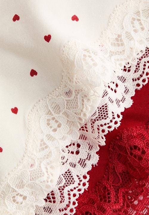 H&M - 3-pack cotton and lace hipster briefs - red/hearts
