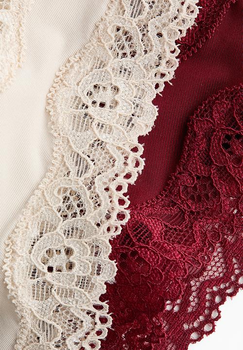 H&M - 3-pack microfibre and lace brazilian briefs - dark red/red