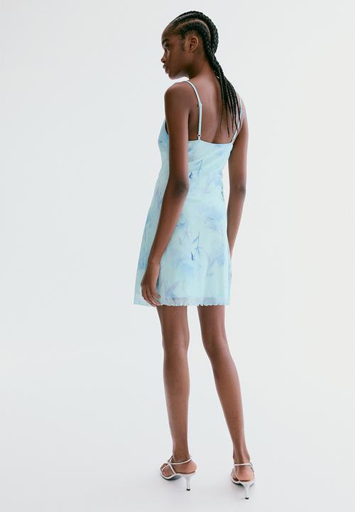 H&M - Mini mesh dress - light turquoise/floral