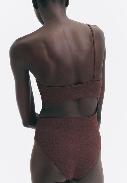 H&M - Padded-cup high leg swimsuit - dark brown