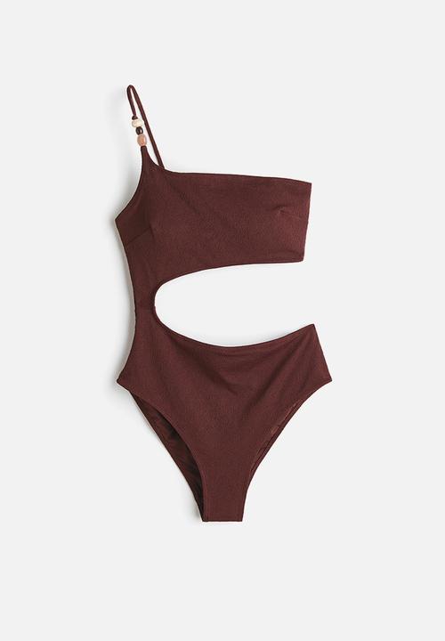 H&M - Padded-cup high leg swimsuit - dark brown