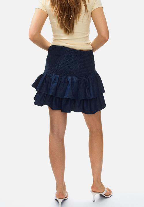 H&M - Smocked denim skirt - dark denim blue