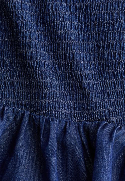 H&M - Smocked denim skirt - dark denim blue