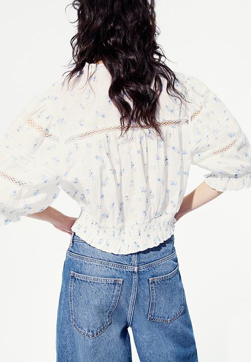 H&M - Pintucked cotton blouse - white/floral