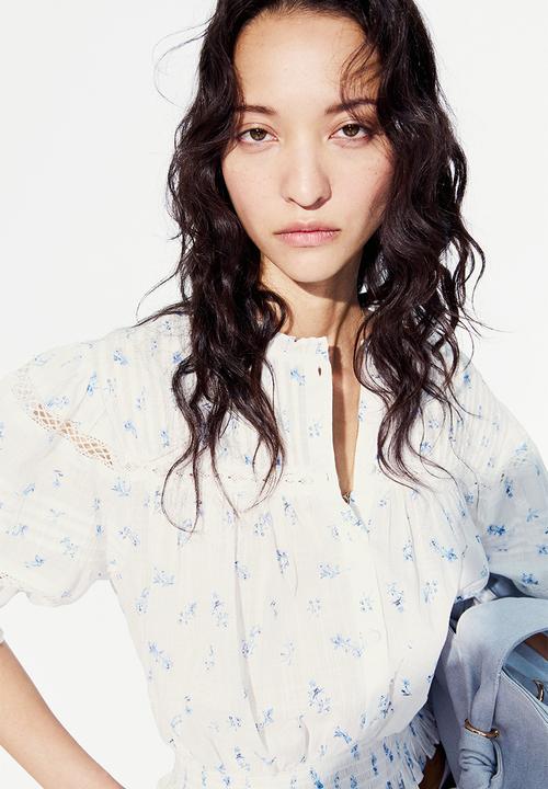 H&M - Pintucked cotton blouse - white/floral