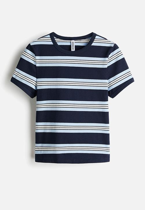 H&M - Fitted cotton t-shirt - navy blue/striped