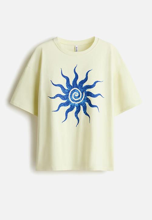 H&M - Oversized print-motif t-shirt - light yellow/sun
