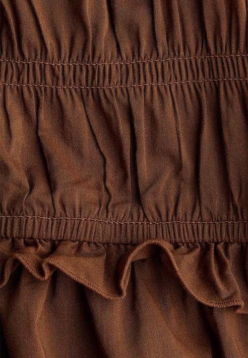 H&M - Tie-detail smocked top - dark brown