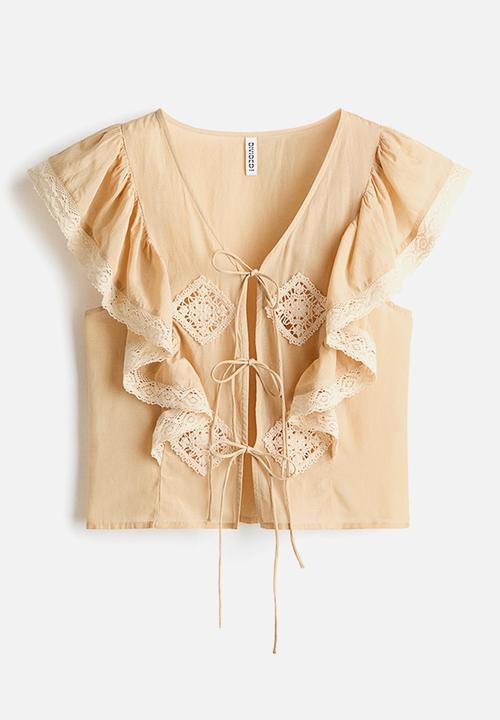 H&M - Lace-trimmed flounced blouse - light beige