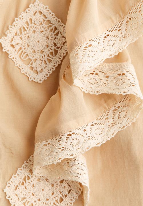 H&M - Lace-trimmed flounced blouse - light beige