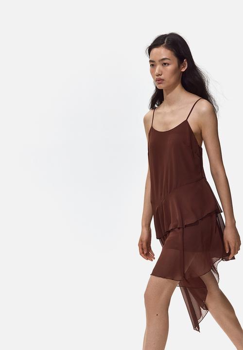 H&M - Asymmetric chiffon dress - dark brown