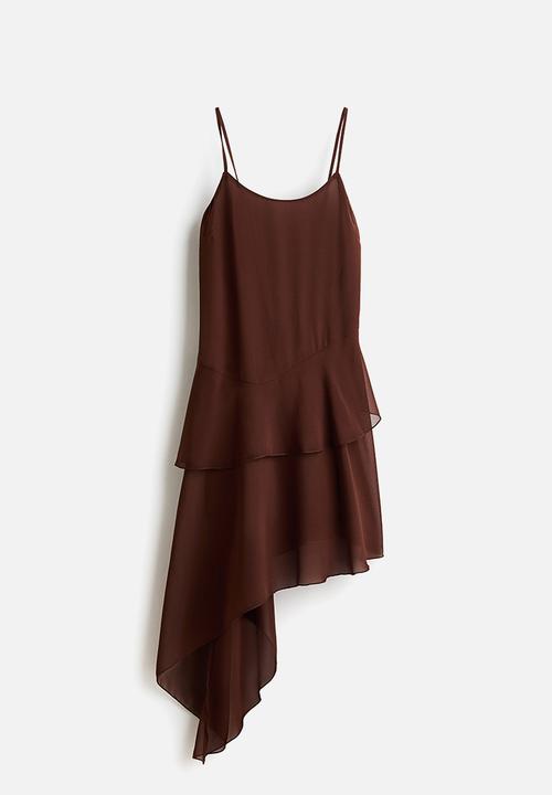 H&M - Asymmetric chiffon dress - dark brown