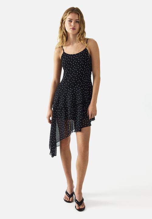 H&M - Asymmetric chiffon dress - black/spotted