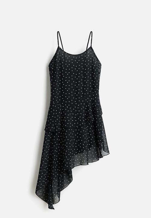 H&M - Asymmetric chiffon dress - black/spotted