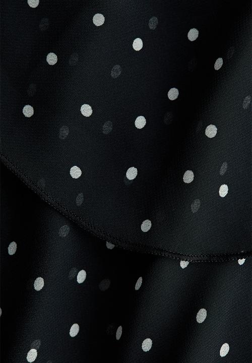 H&M - Asymmetric chiffon dress - black/spotted