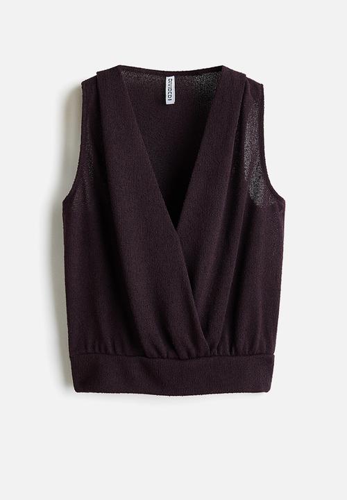 H&M - Knitted wrap top - dark purple