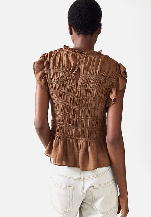 H&M - Smocked peplum top - brown