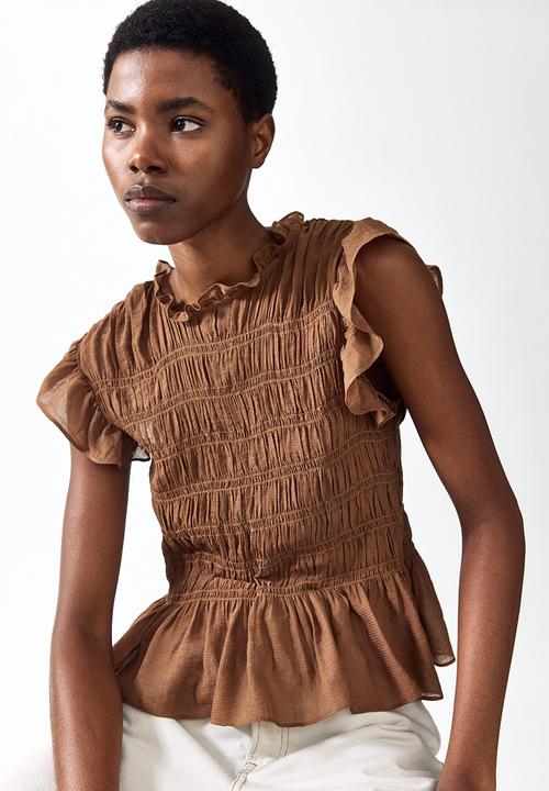 H&M - Smocked peplum top - brown